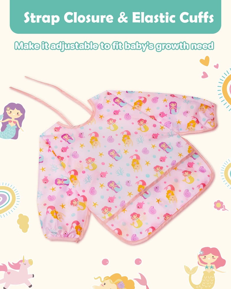 Lictin 3 Pack Baby Bibs for Boy or Girl, Cute Long Sleeve Bib, Waterproof Bibs for Toddlers,Adjustable Closure Baby Smock, Mess Proof Baby Bib, 6-24 Months Reusable Infant Baby Bibs - Image 4